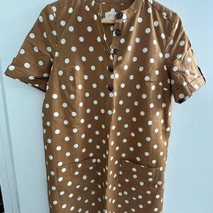 Sezane Brown and White Polka Dot Mini Dress
